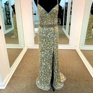 Primavera Couture Gown 3055 Platinum/Gold size 14